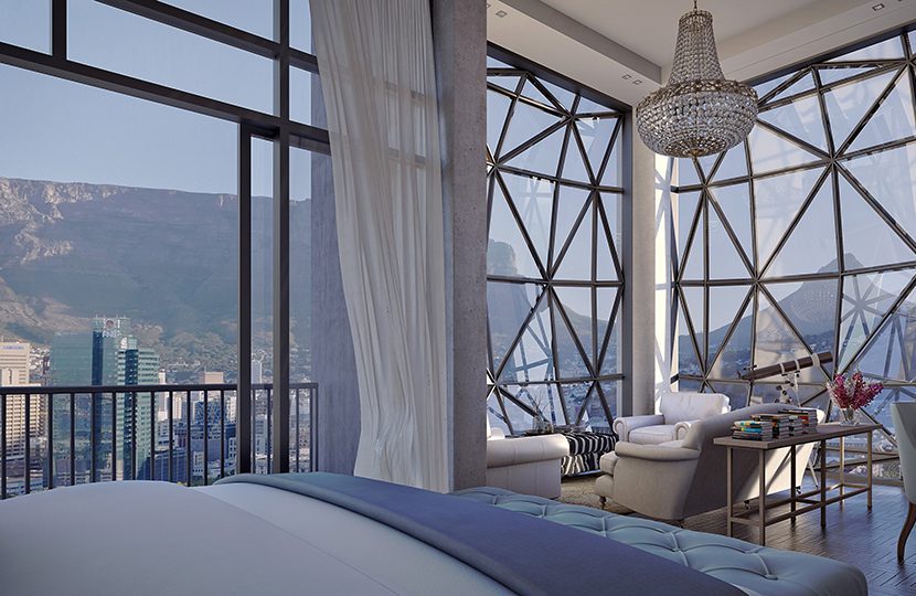 Magnificent views of Table Mountain, Lion's Head and Signal Hill from Silo Hotel's Deluxe Suite