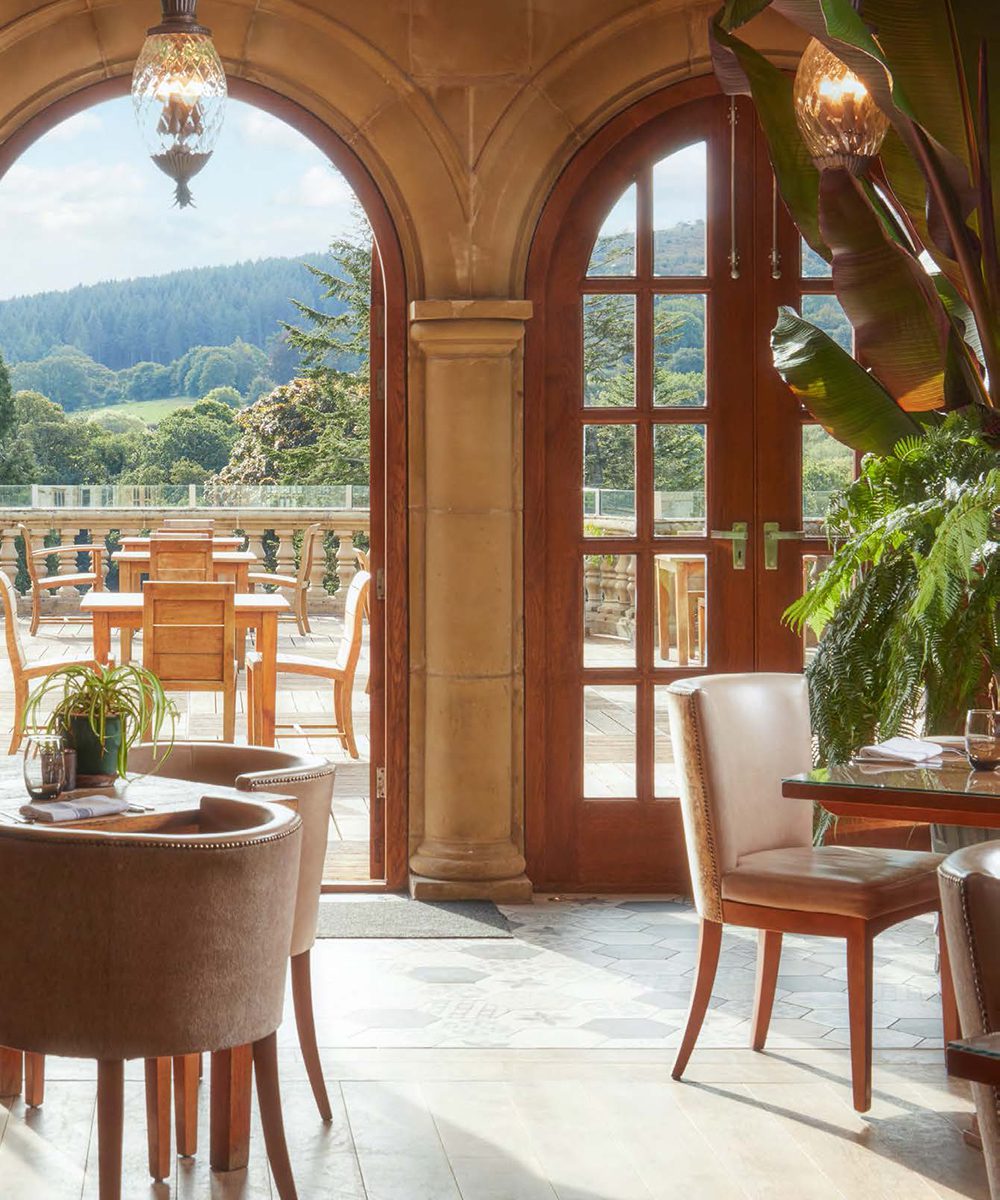 Smith’s Brasserie with amazing views across Dartmoor National Park at Bovey Castle