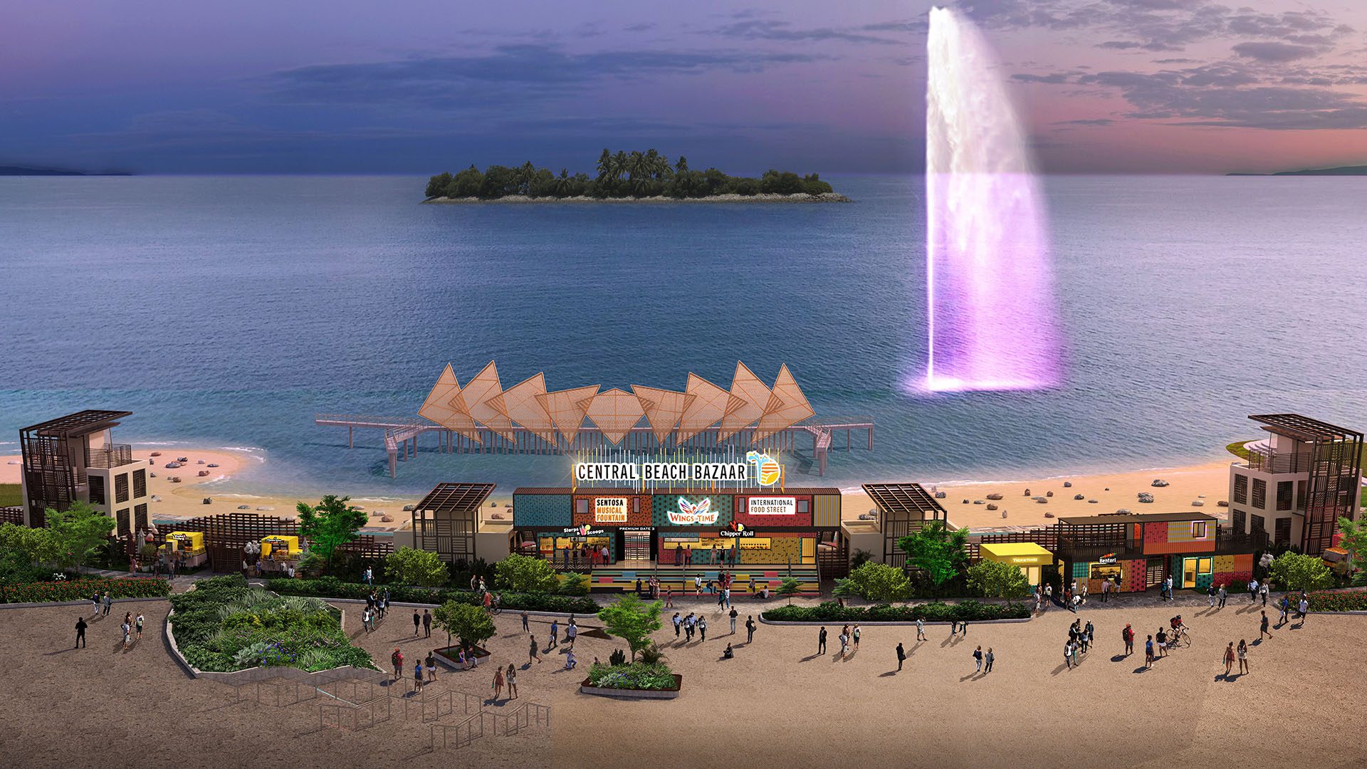 Sentosa’s New Attractions: Central Beach Bazaar & 80m Tall Waterjet